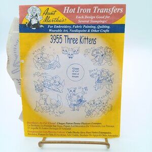 Vintage Aunt Martha's Hot Iron Transfers 3955 Three Kittens Chores, Used but Com